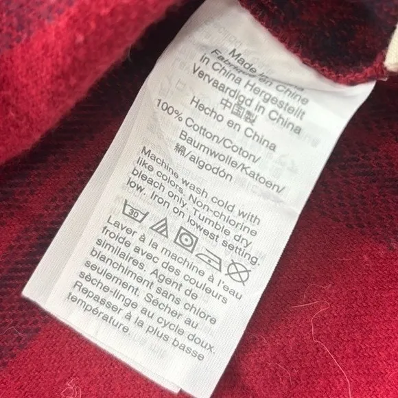Madewell Red Plaid Flannel Button Down Shirt Cotton Long‎ Sleeve Size L - Image 9