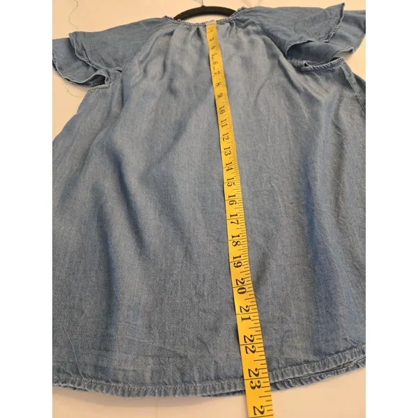 ​Old Navy Small Chambray Flutter Sleeve Tassel Tie Peasant Denim Top Women's - Image 9