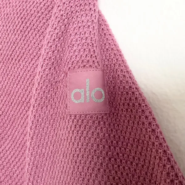 Alo Yoga Tennis Club Sweater Knit Full Zip Jacket Pink Wild Rose/White S - Image 3