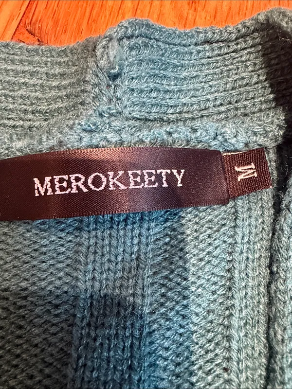 MEROKEETY Button Down Long Cardigan Sweater Size Medium - Dark Teal - C51-046 - Image 2