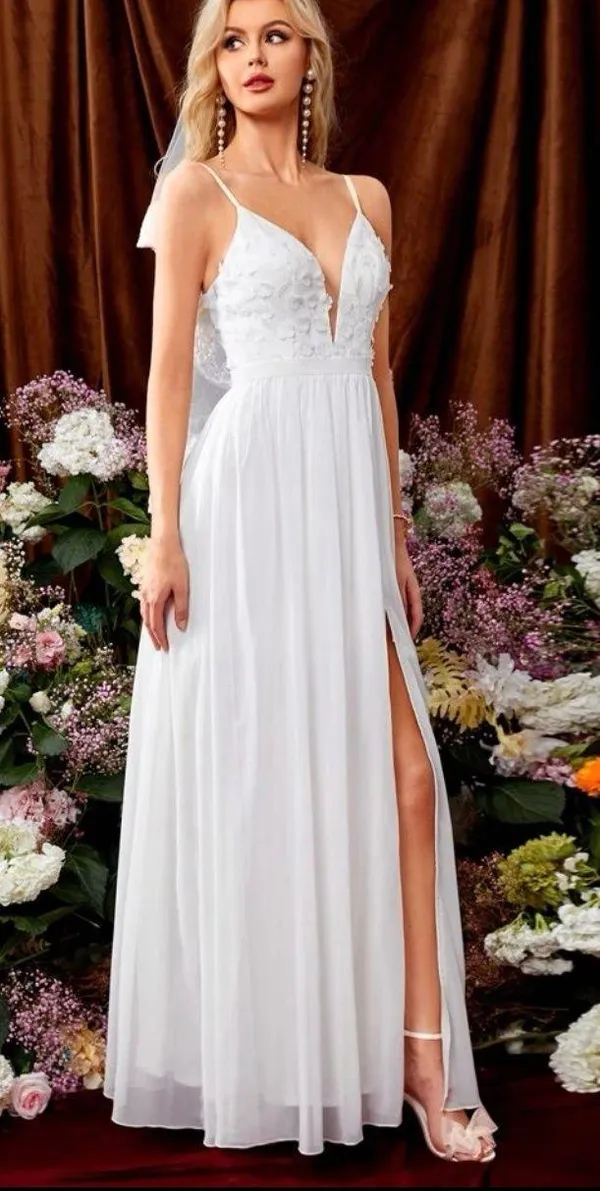 Embroidery chiffon Wedding Dress White - Image 9