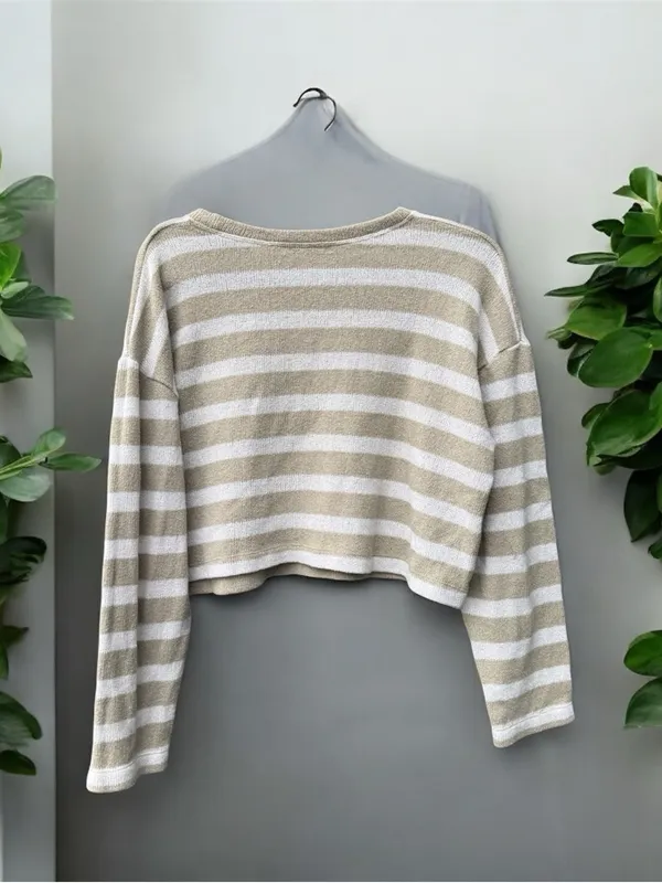 Zara Striped Knit Cropped Sweater Medium - Image 2
