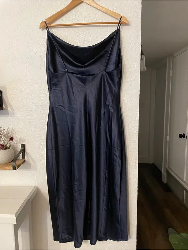NWOT Petal & Pup Navy Satin Cowl Midi Slip Persia Dress Size 10 - Image 6