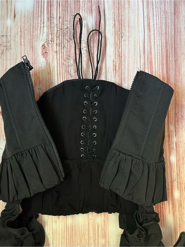 Princess Polly Black Gathered Front Lace Up Bustier Corset Crop Top Size 0 - Image 12