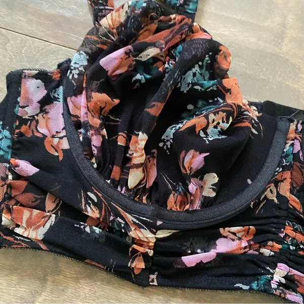Torrid Curve Dark Floral Ruched Mesh Cap Sleeve Underwire Bra - Image 5