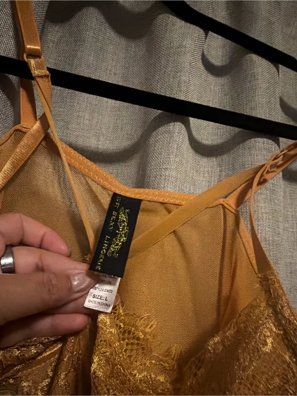 Sheer Lace Chemise Bodysuit in Golden Mustard size L - Image 3