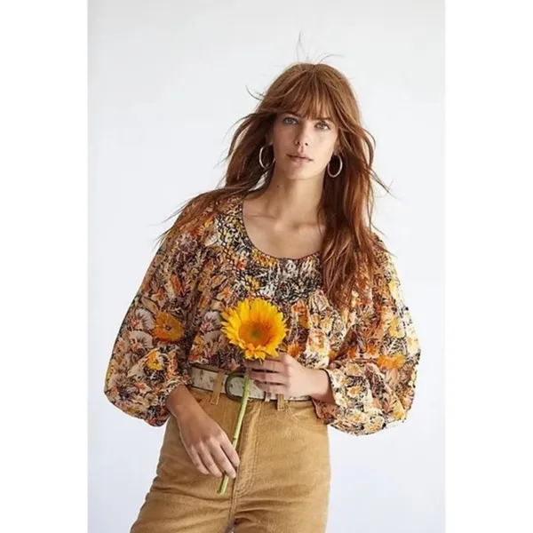 Free People Boho Floral Cool Meadow Printed Top in Midnight Combo Medium NEW - Image 15