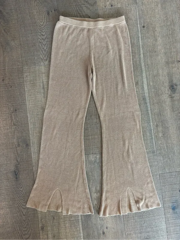 callahan beige ribbed novah slit flare casual pants - Image 3