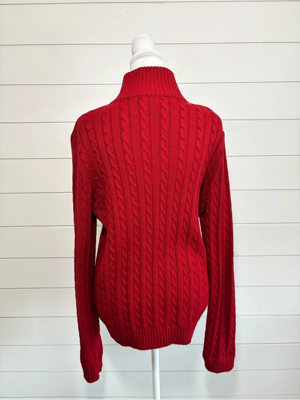 Ralph Lauren Y2K Red Cable-Knit Cotton Zip Cardigan with Gold Accents size L - Image 4