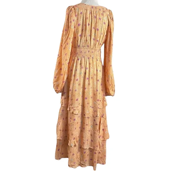 Free People Bohemian Gypsy Tiered Ruffle Maxi Dress Size Large Plunge Billowy - Image 11