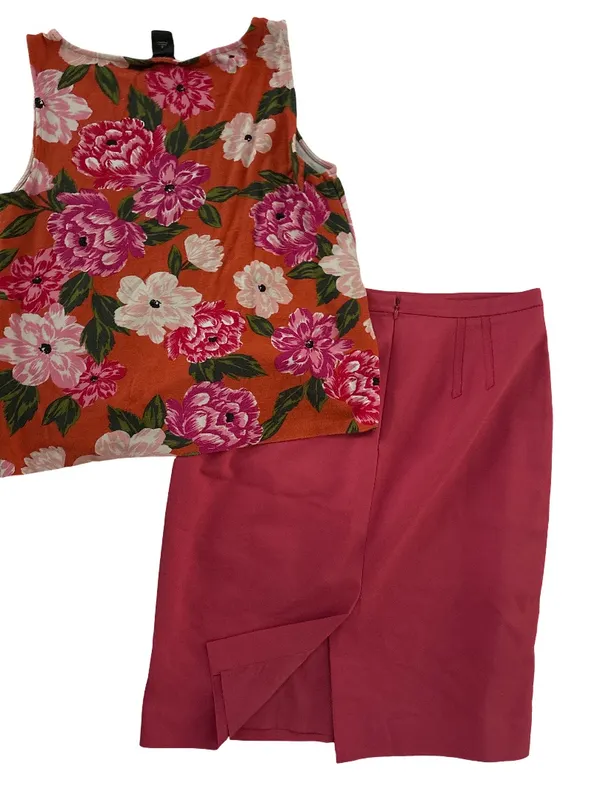 Ann Taylor Orange Floral Tank with Pink Pencil Skirt - Image 2