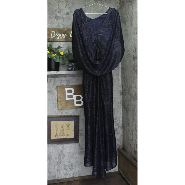 Betsy & Adam Womens Long Metallic Cape Gown A24013D Navy Blue / Royal 4 - Image 2