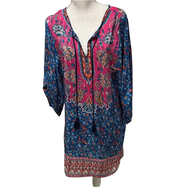 TOLANI 100% Silk Multicolor Floral Dress Size Large - Image 2