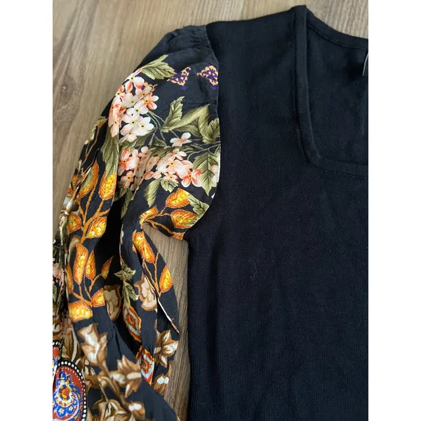 Anthropologie $128 BL-NK BL^NK Floral Balloon Sleeve Black Sweater‎ Top Bohemian - Image 6