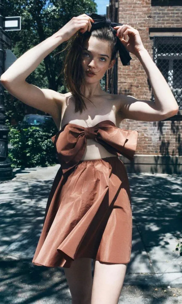 dress brown mini bow sleeveless ruffle bohemian wedding summer vacation - Image 6