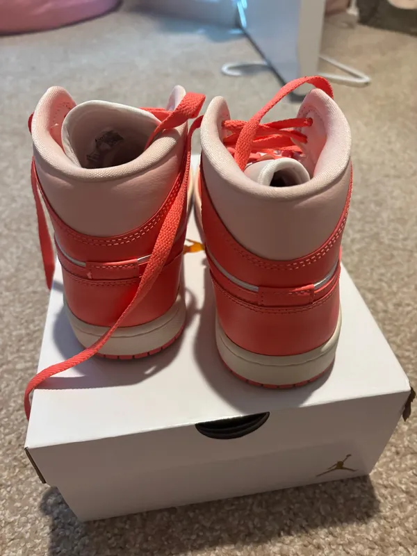 White and Coral Women’s Air Jordan 1’s - Image 3