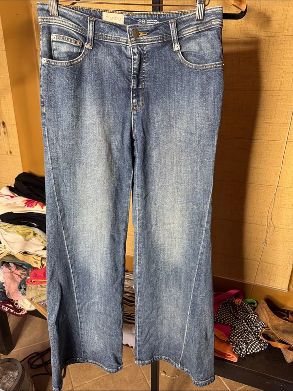 Pilcro Anthropologie Darien 70s Paneled Wide Leg Flare Jeans Size 28 - Image 2