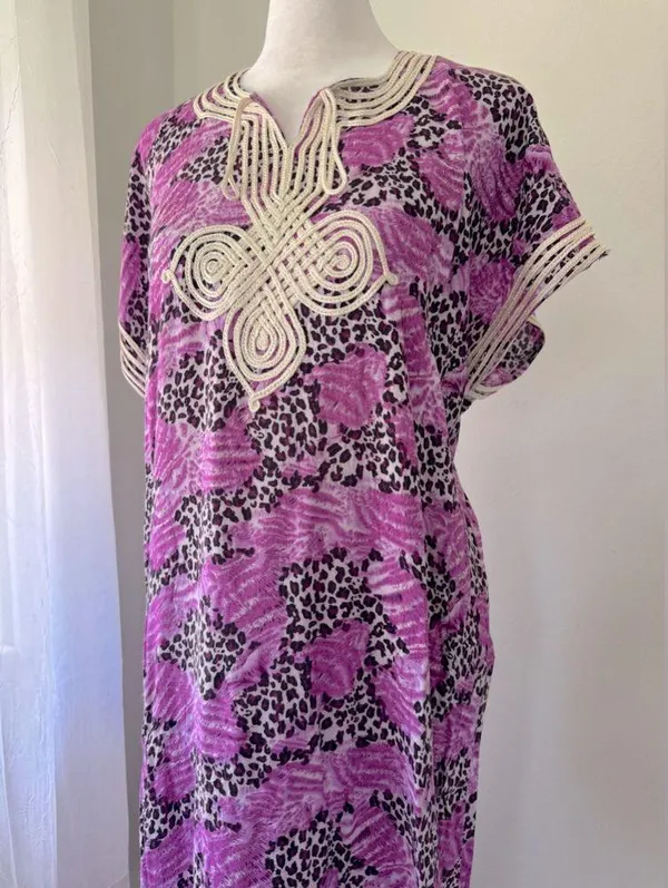 Magenta Leopard Print Embroidered Lightweight Maxi Dress Purple Size XL - Image 3