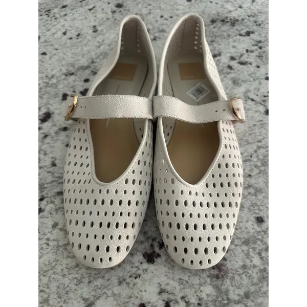 Dolce Vita Mikel Perforated Suede Mary Jane Ballet Flats Creme Ivory Size 9 - Image 2