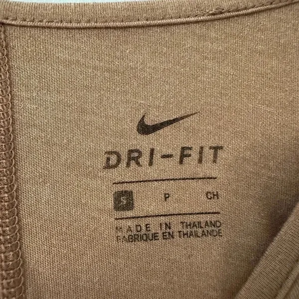 Nike Dri-Fit T-Shirt Size Small Brown Tan Loose Workout Athleisure Sporty - Image 3