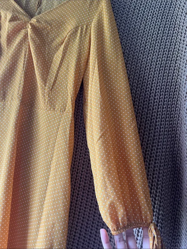 Como Vintage Mustard Yellow Polka Dot Long Sleeve Dress - Image 3