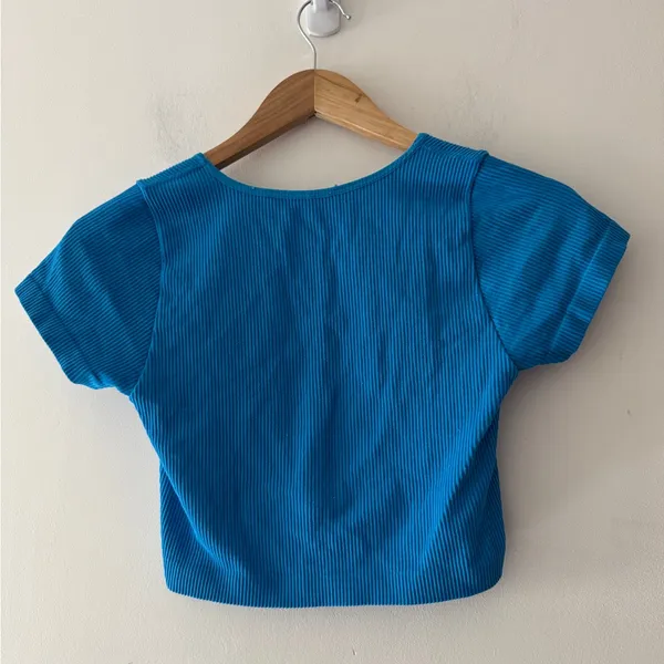 Garage Blue Seamless Ribbed V Neck Crop‎ Top - Image 4