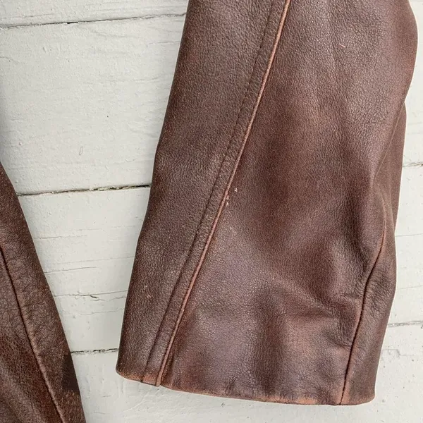 Wilson's Leather Vintage Y2K Brown Leather Jacket w/ Belt Waist + Zip-Out Hood - Image 6