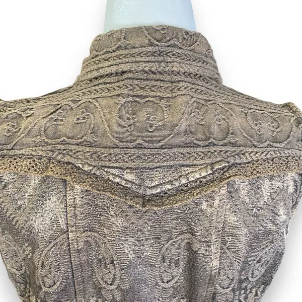 Vintage Flashback‎ Vest Metallic Brown Floral Detail Lace Embroidered High Neck - Image 7