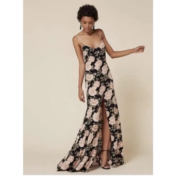 Reformation Luma Floral Spaghetti Strap Maxi Dress Womens Black Small - Image 14