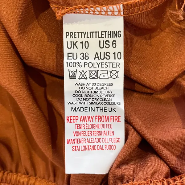 Pretty Little Thing New Satin Cowl Neck Long Sleeve Crop Top Rust Size 6 - Image 16