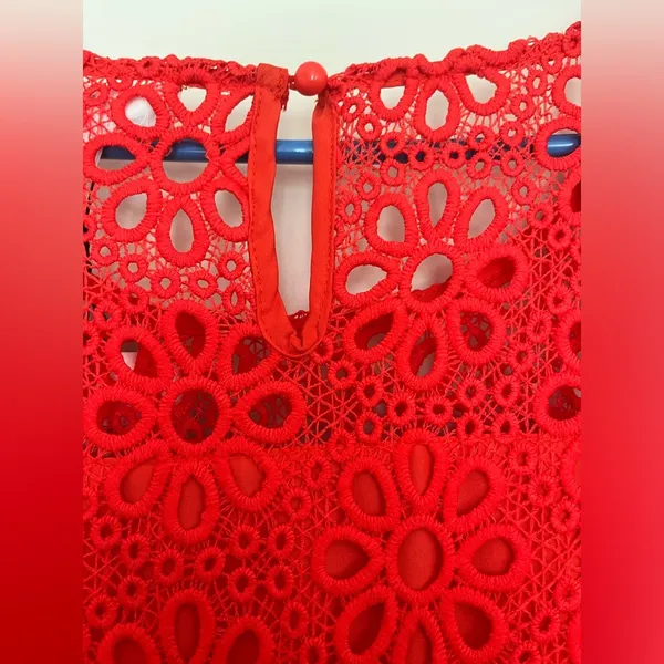 NWT‎ JACK BB Dakota Fit Flare Eyelet Dress Poppy Red Lined Bell Sleeve Size 10 - Image 5
