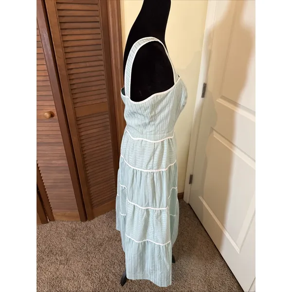 Adelyn Rae Cotton Tiered Maxi Dress Aqua Size Small - Image 5