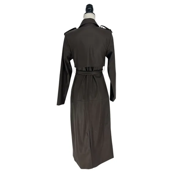 Wyld Blue Faux‎ Leather Trench Coat Dark Chocolate Size XS - Image 14