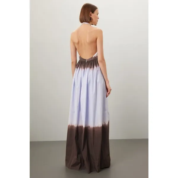 A. L. C. Multicolored Cotton Tan White Halter Neck Maxi Dress Size 6 - Image 3