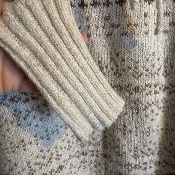 Eddie Bauer‎ Sweater Womens Large Cream Nordic Fair Isle Cottagecore Cowl Neck - Image 7
