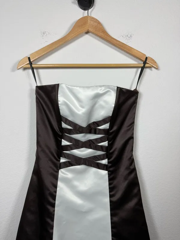 Jessica McClintock Gunne Sax Strapless Satin Corset Dress Brown Size 3/4 - Image 5
