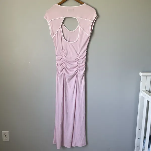Daily Practice Line It Up V-Neck Maxi Dress Pink White Ribbed Size Medium - Image 2