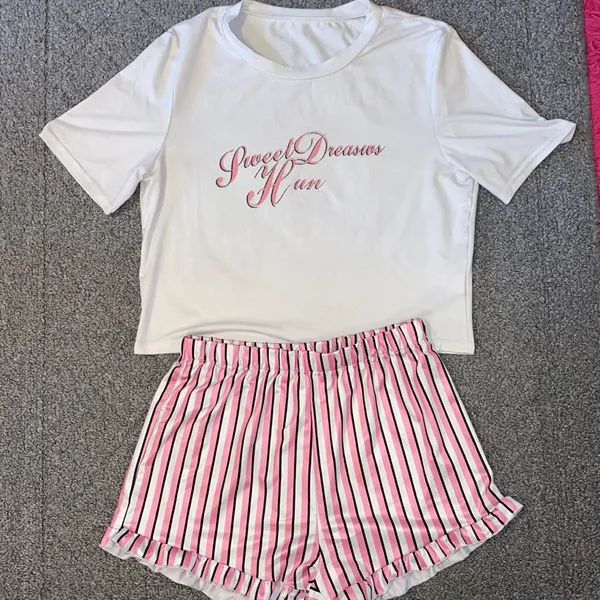 SHEIN Slogan And Stripe Print Pajama Set - Image 8