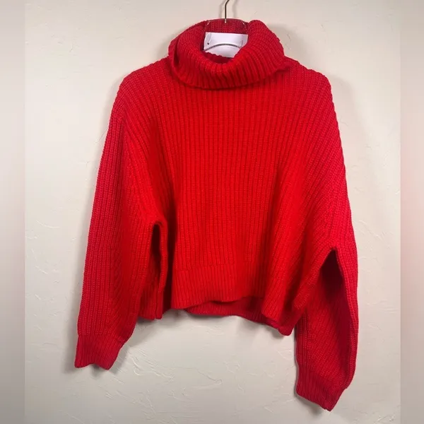 Lovers + Friends‎ Revolve Union Red Chunky Knit Cropped Mockneck Sweater size L - Image 7