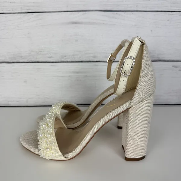 SAM EDELMAN Yaro Perla Beaded Block Heel Sandals Ivory US Size 7.5 Wedding Party - Image 5