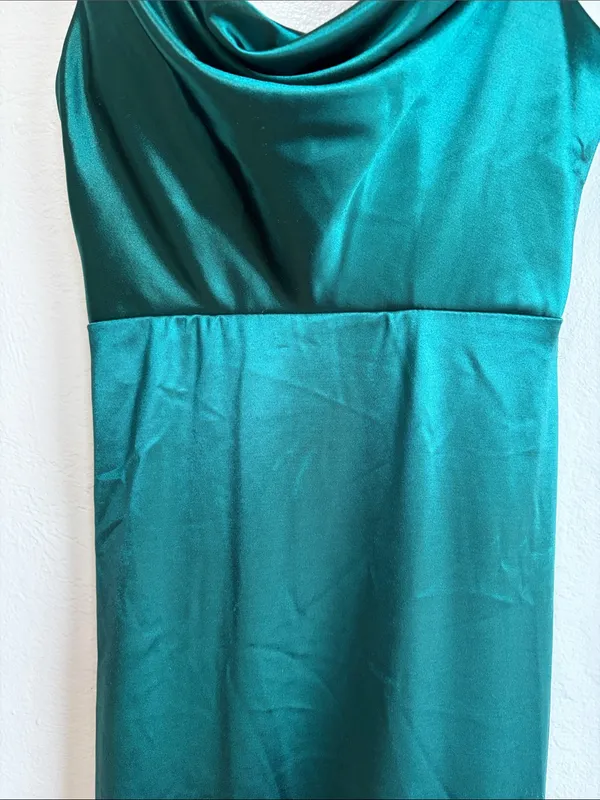 Hello Molly Emerald Green Satin Cowl Neck Slip Dress size xs - Image 2
