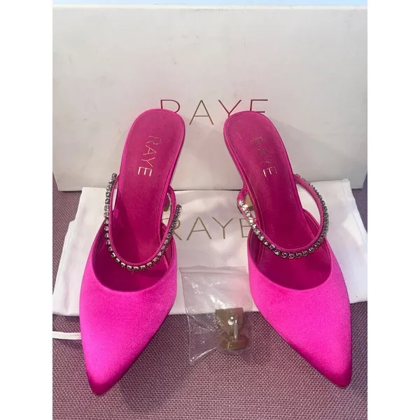RAYE Jinxx Crystal High Heels in Pink 5.5 with Box Womens Satin Mules - Image 5