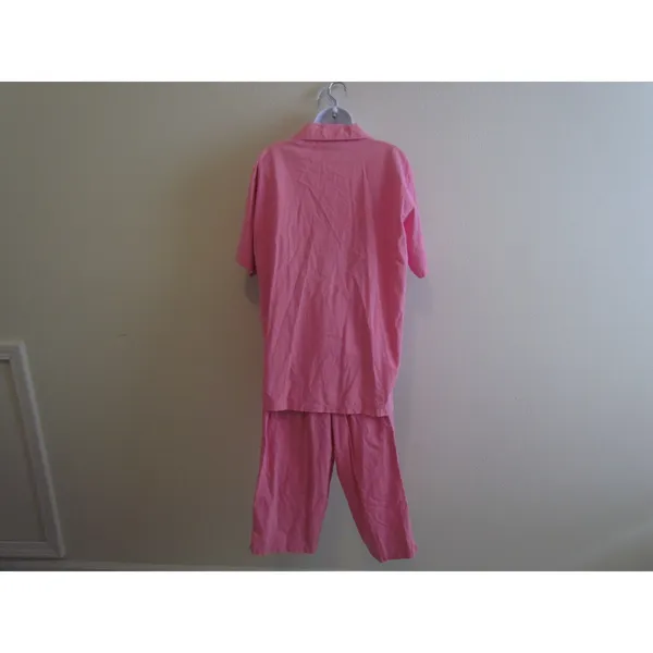 Vintage 90s Cotton Pajama Set‎ XXXL Pink Cotton Floral Embroidered Button Up - Image 8