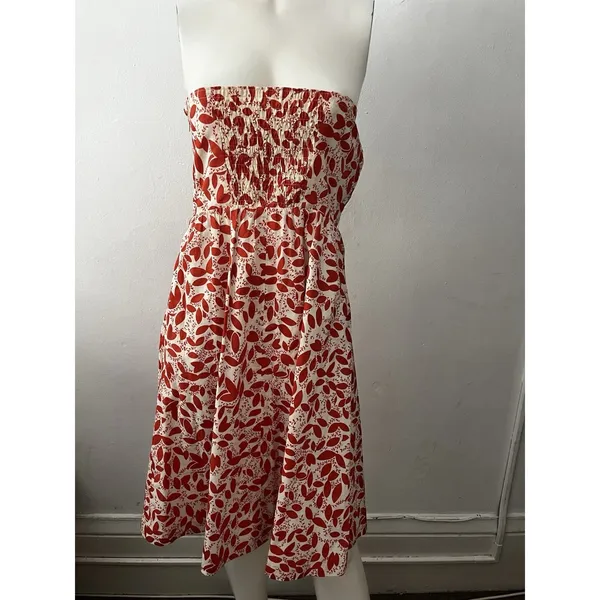 Vtg Jcrew Dress 0 strapless cotton orange leaf summer vacation resort cruise - Image 2