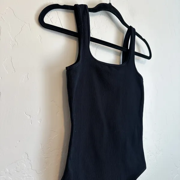 Abercrombie | Soft‎ A&F Ribbed Square Neck Thong Bodysuit in Black - Image 4