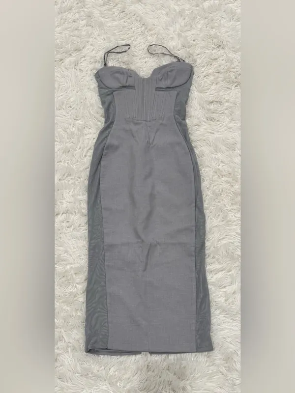NEW House of CB KIKI Light Grey Mesh Panelled Bodycon Midi Dress sz S - Image 5