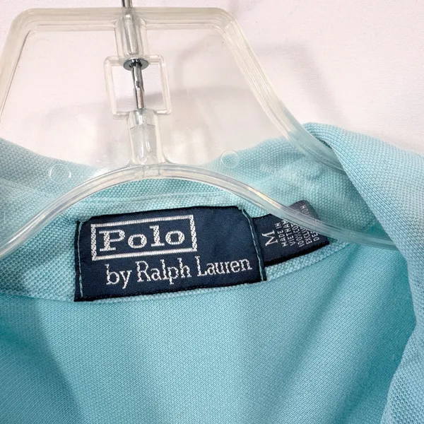 Polo Ralph Lauren Men Medium Polo Shirt Light Blue Yellow Pony Short Sleeve 1520 - Image 6