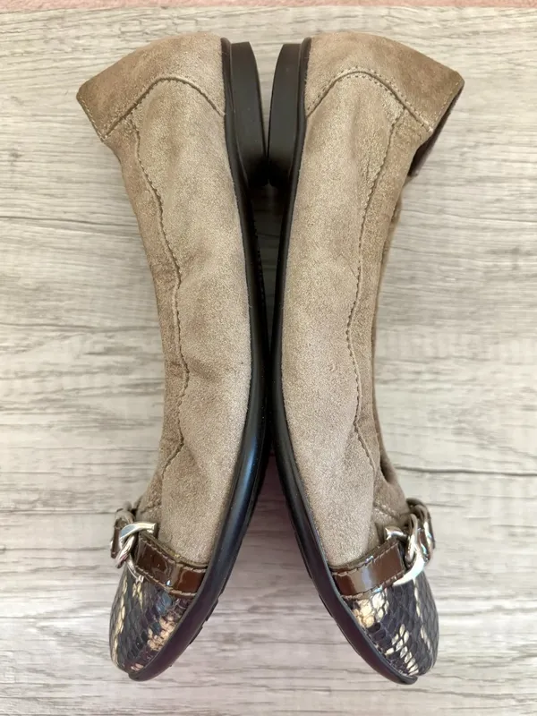 AGL Shimmer Tan Suede Leather Chain Snakeskin Cap Toe Ballet Flat Italy 35.5 5.5 - Image 6