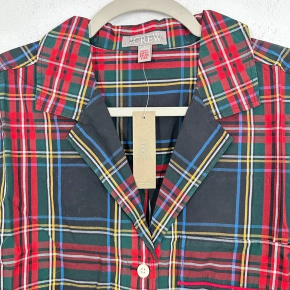 J. Crew Pajama Shirt Classic‎ Red Green Blue Stewart Tartan Plaid Cotton NWT - Image 3