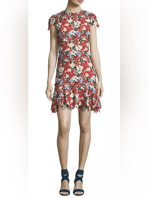 Alice + Olivia Imani Red Fit Flare Guipure Lace Overlay Floral Mini Dress Red 2 - Image 17